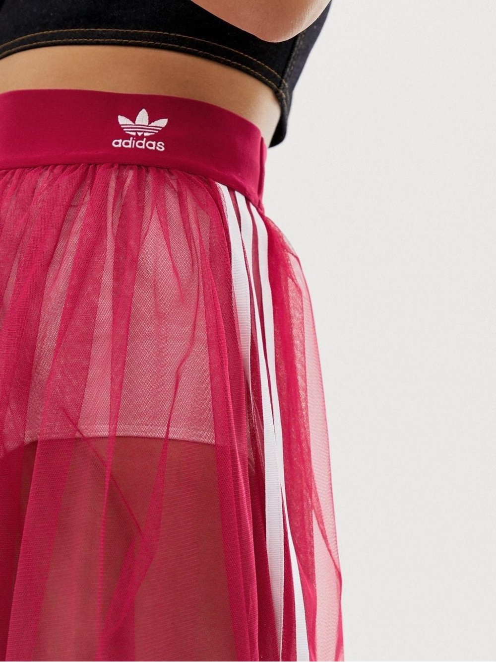 adidas Originals Sleek Three Stripe Mesh Tulle Skirt in Pink - Picture 3 of 16